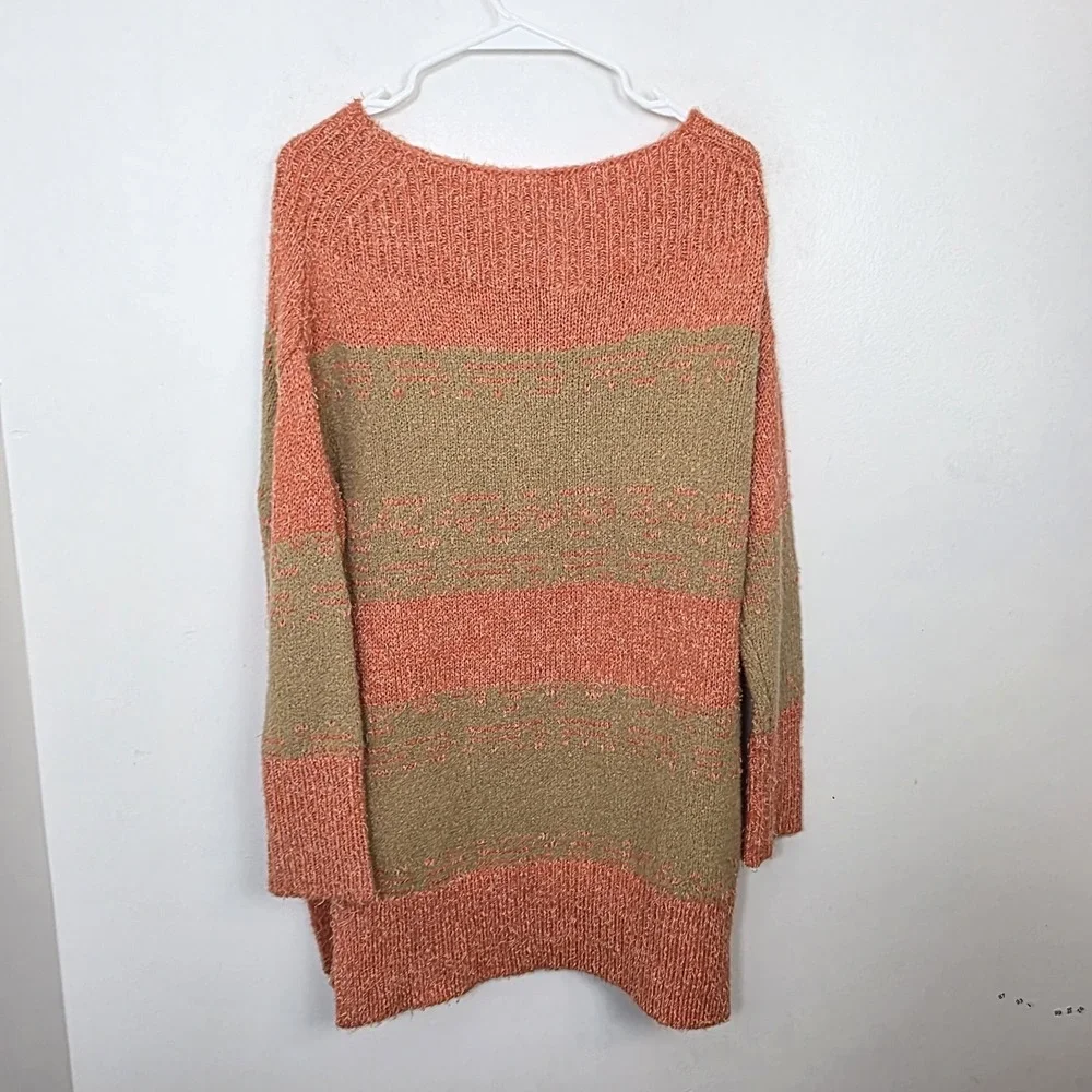 Pilcro Anthropologie Orange Tan Striped Oversized Rugby Texture Tunic Sweater‎ S